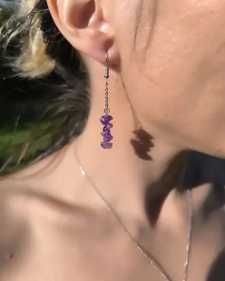 Boucles d’oreilles Améthyste A | Bijoux  Acier Inoxydable