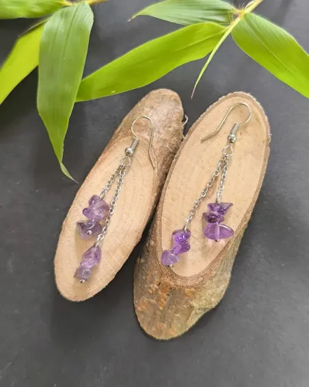 Boucles d’oreilles Améthyste A | Bijoux  Acier Inoxydable