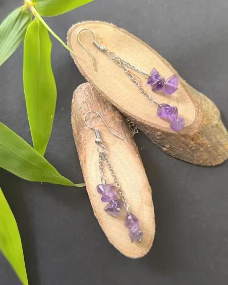 Boucles d’oreilles Améthyste A | Bijoux  Acier Inoxydable