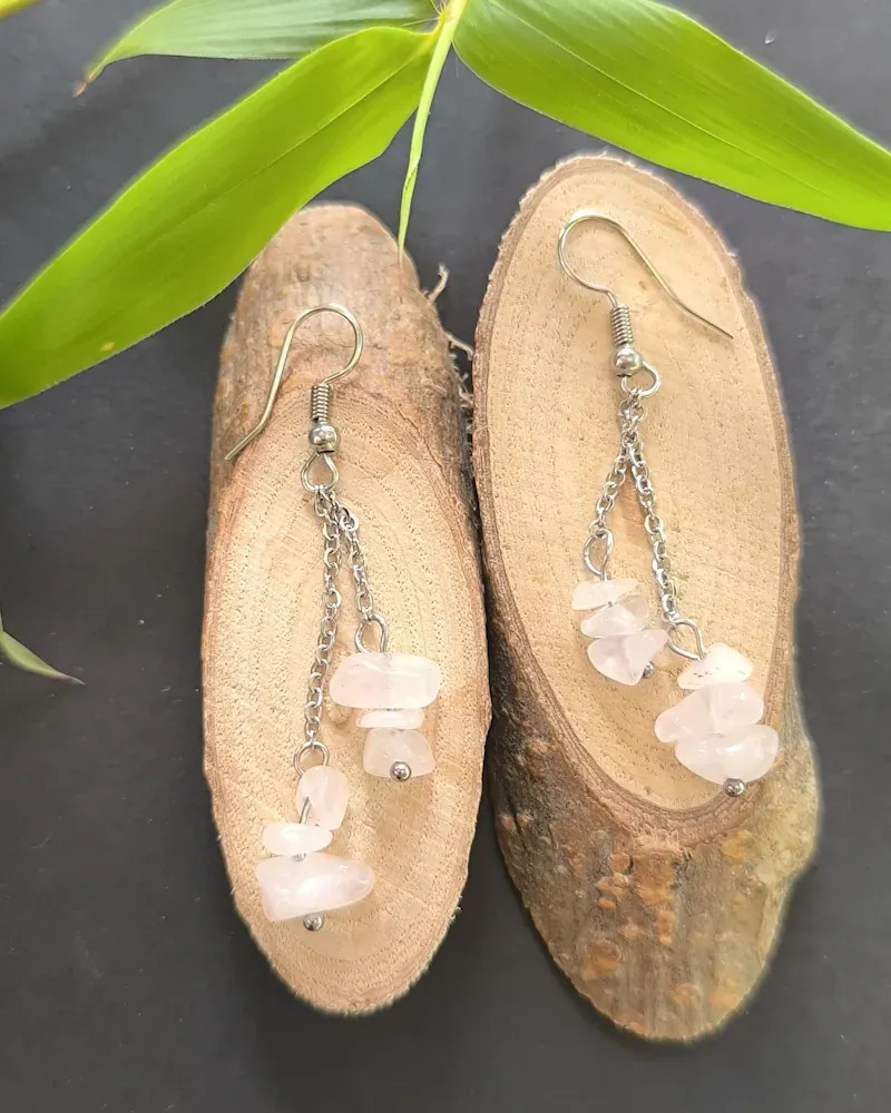 Boucle d’oreille Quartz Rose Baroque | Bijoux Acier Inoxydable Boucle d’oreille Quartz Rose Baroque | Bijoux Acier Inoxydable