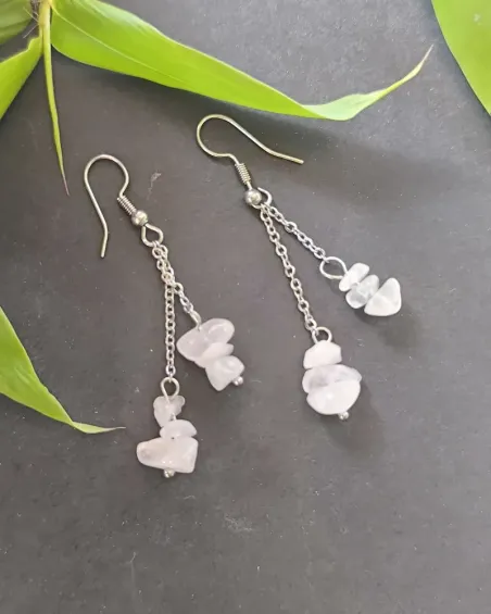 Boucle d’oreille Quartz Rose Baroque | Bijoux Acier Inoxydable
