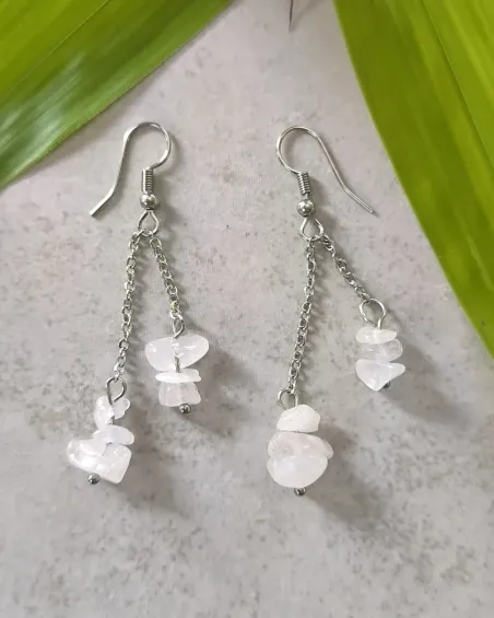 Boucle d’oreille Quartz Rose Baroque | Bijoux Acier Inoxydable
