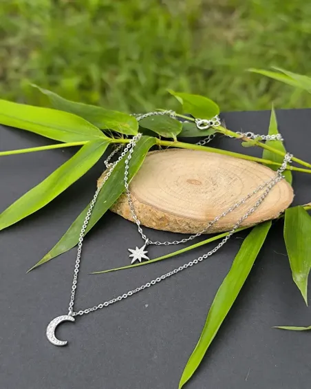 Collier étoile et lune - argent | Élégance céleste
