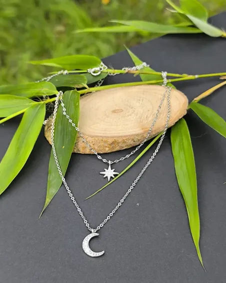 Collier étoile et lune - argent 925 | Élégance céleste