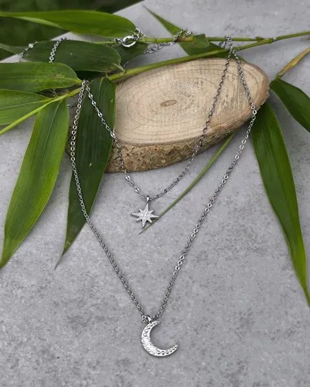 Collier étoile et lune - argent | Élégance céleste