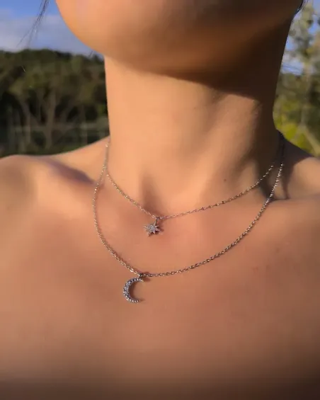 Collier étoile et lune - argent 925 | Élégance céleste