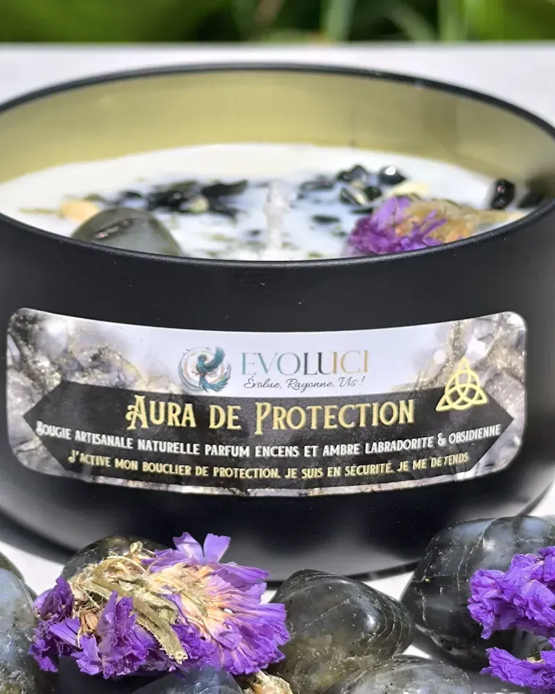 Bougie Parfumée Aura de Protection Artisanale, Pierres & Sauge blanche