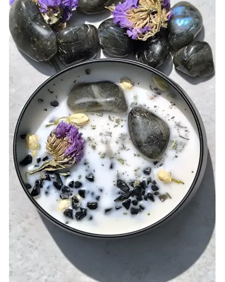 Bougie Parfumée Aura de Protection Artisanale, Pierres & Sauge blanche