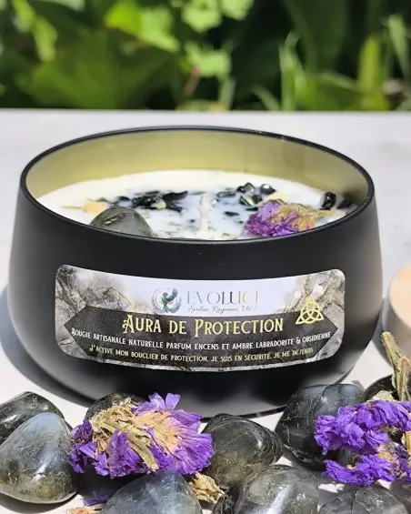 Bougie Parfumée Aura de Protection Artisanale, Pierres & Sauge blanche