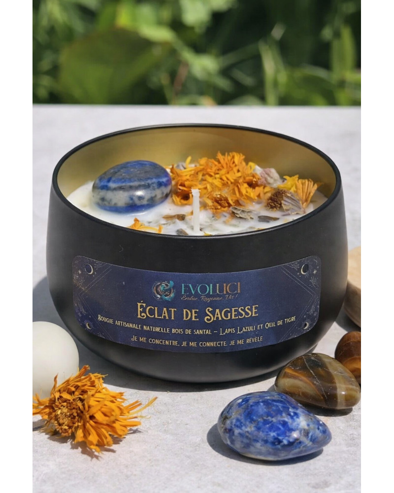 Bougie Parfumée Éclat de Sagesse Artisanale, Lapis Lazuli & Œil de Tigre