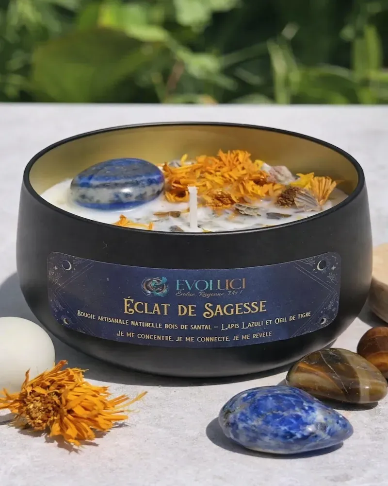 Bougie Parfumée Éclat de Sagesse Artisanale, Lapis Lazuli & Œil de Tigre