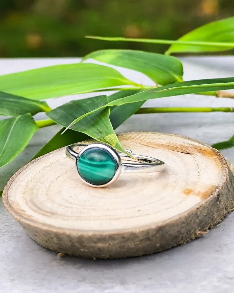 Bague Malachite AAA Argent 925 Ajustable 55-65 - Poids 16,58g - Neuf Avec étiquettes